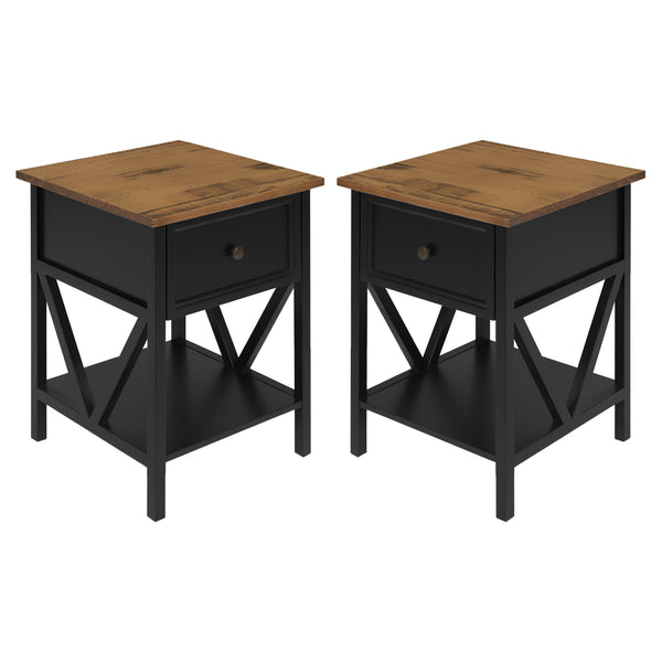 Walker Edison Rustic V-Frame Side Table Set XIIXR AF19NATSTBRO-2PK