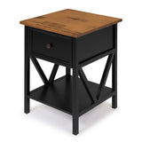 19" 1 Drawer Wood Side Table - Reclaimed Barnwood / Black
