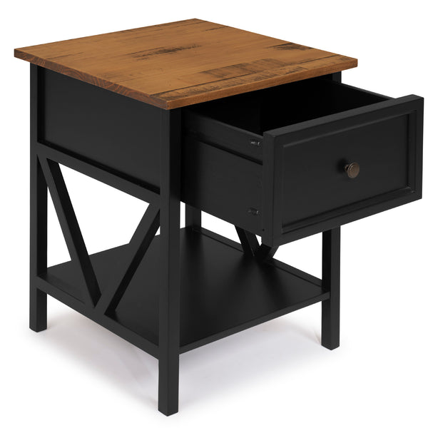 19" 1 Drawer Wood Side Table - Reclaimed Barnwood / Black