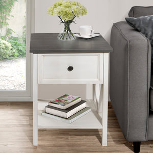 19" 1 Drawer Wood Side Table - Grey / White Wash