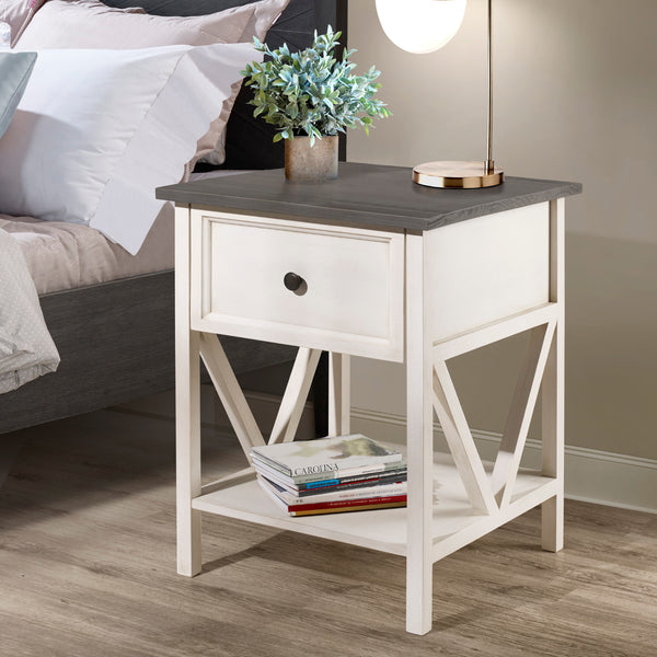 19" 1 Drawer Wood Side Table - Grey / White Wash