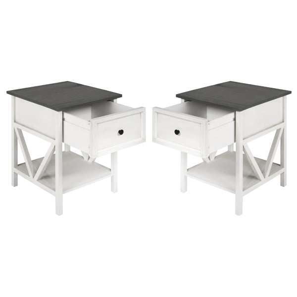 Walker Edison Rustic V-Frame Side Table Set XIIXR AF19NATSTWWG-2PK