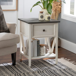 Walker Edison Rustic V-Frame Side Table Set XIIXR AF19NATSTWWG-2PK