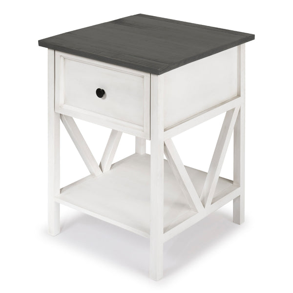 19" 1 Drawer Wood Side Table - Grey / White Wash