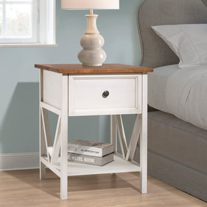 19" 1 Drawer Wood Side Table - Reclaimed Barnwood / White Wash