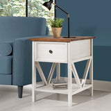 19" 1 Drawer Wood Side Table - Reclaimed Barnwood / White Wash