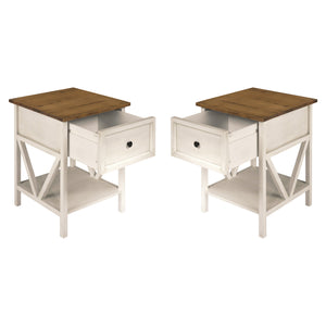 Walker Edison Rustic V-Frame Side Table Set XIIXR AF19NATSTWWR-2PK