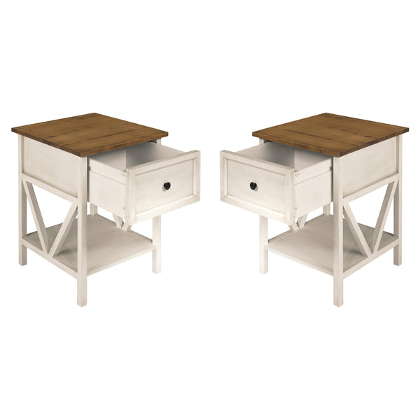 Walker Edison Rustic V-Frame Side Table Set XIIXR AF19NATSTWWR-2PK