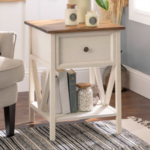 Walker Edison Rustic V-Frame Side Table Set XIIXR AF19NATSTWWR-2PK