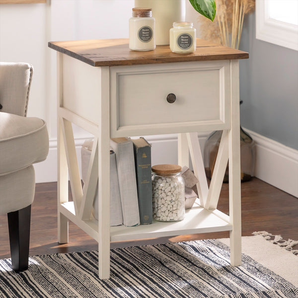 Walker Edison Rustic V-Frame Side Table Set XIIXR AF19NATSTWWR-2PK