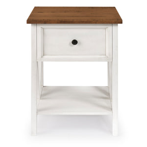 19" 1 Drawer Wood Side Table - Reclaimed Barnwood / White Wash
