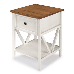 19" 1 Drawer Wood Side Table - Reclaimed Barnwood / White Wash