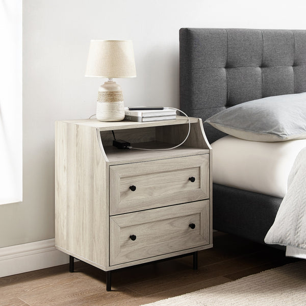 Welsh 22" Curved Open Top 2 Drawer End Table with USB