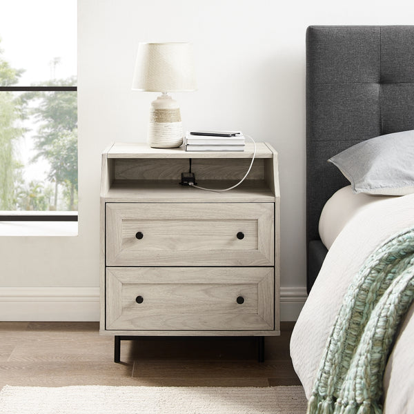 Welsh 22" Curved Open Top 2 Drawer End Table with USB