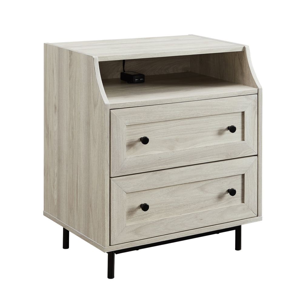 Welsh 22" Curved Open Top 2 Drawer End Table with USB