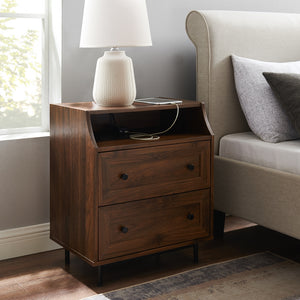 Welsh 22" Curved Open Top 2 Drawer End Table with USB