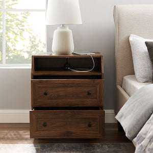 Welsh 22" Curved Open Top 2 Drawer End Table with USB