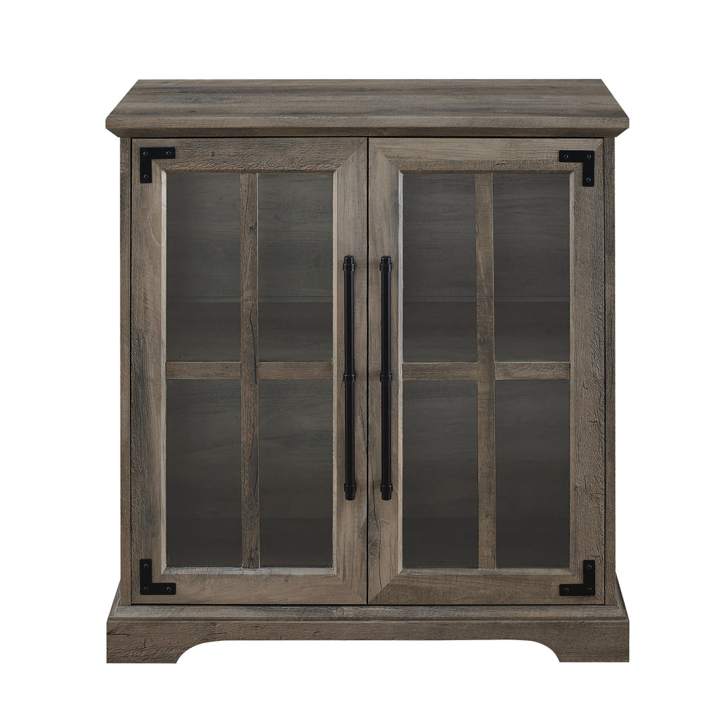Modern Farmhouse Windowpane 2-Door Accent Cabinet – Grey Wash 
