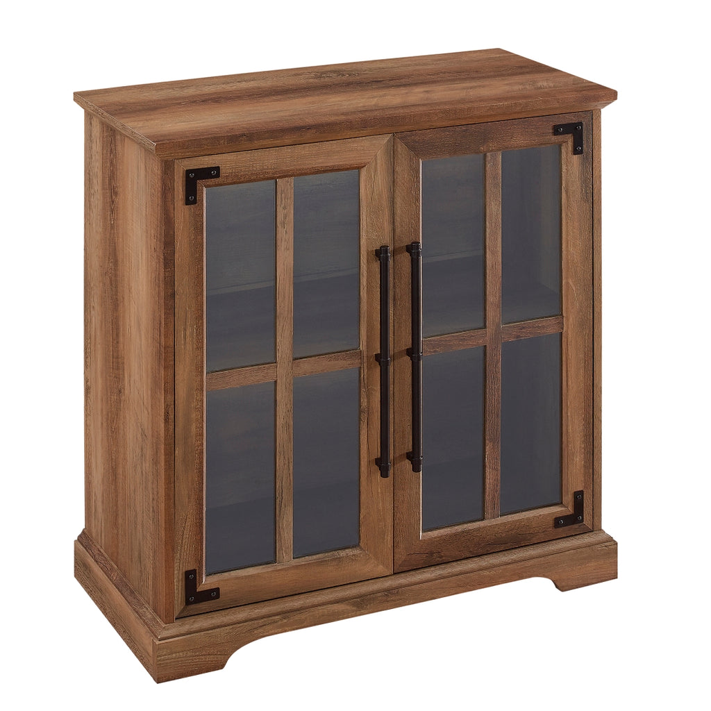Modern Farmhouse Windowpane 2-Door Accent Cabinet – Reclaimed Barnwood