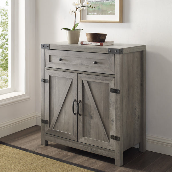 30" Farmhouse Barn Door Accent Cabinet Grey Wash