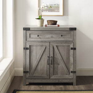 30" Farmhouse Barn Door Accent Cabinet Grey Wash