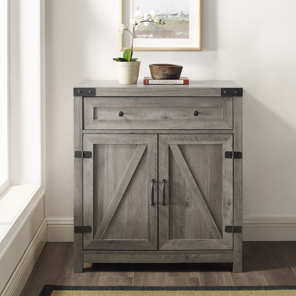 30" Farmhouse Barn Door Accent Cabinet Grey Wash