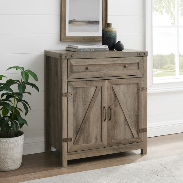 AF30BDGW - 30" Farmhouse Barn Door Accent Cabinet Grey Wash