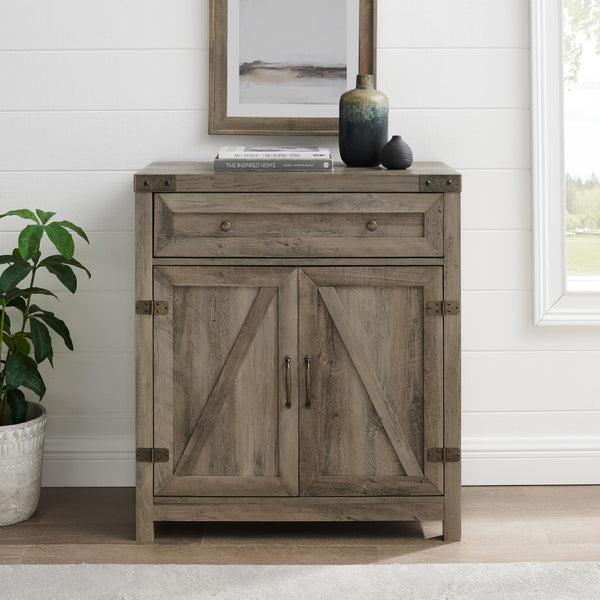 AF30BDGW - 30" Farmhouse Barn Door Accent Cabinet Grey Wash