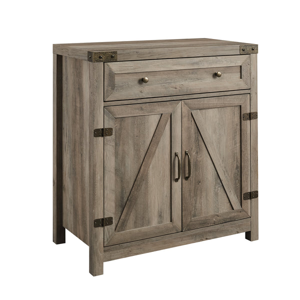 30" Farmhouse Barn Door Accent Cabinet Grey Wash