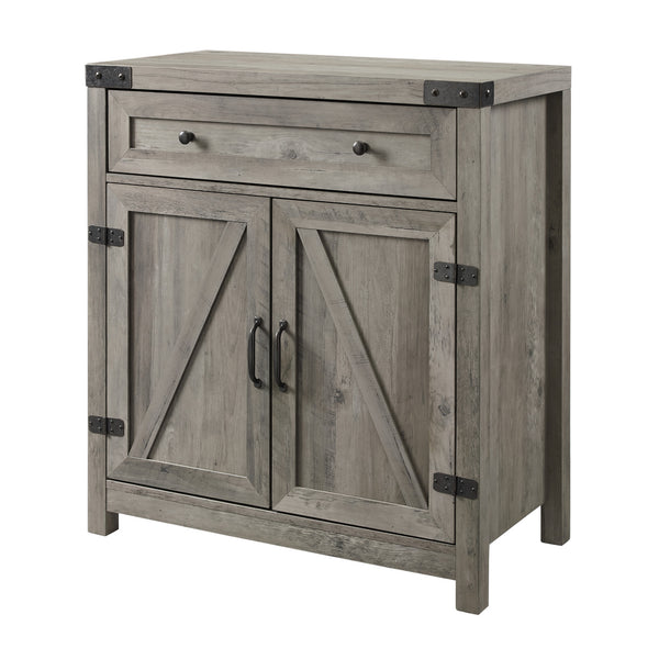 30" Farmhouse Barn Door Accent Cabinet Grey Wash