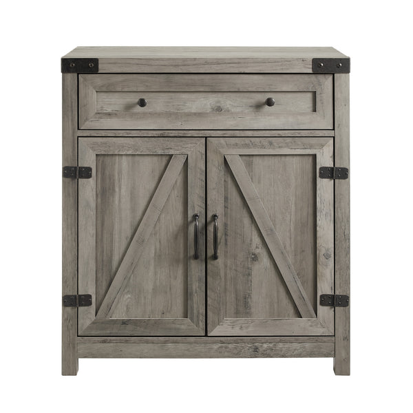30" Farmhouse Barn Door Accent Cabinet Grey Wash