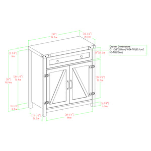 30" Farmhouse Barn Door Accent Cabinet Stone Grey