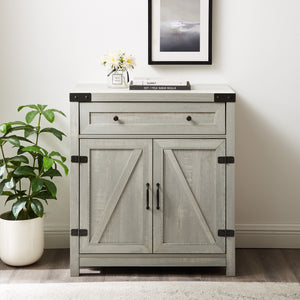 30" Farmhouse Barn Door Accent Cabinet Stone Grey