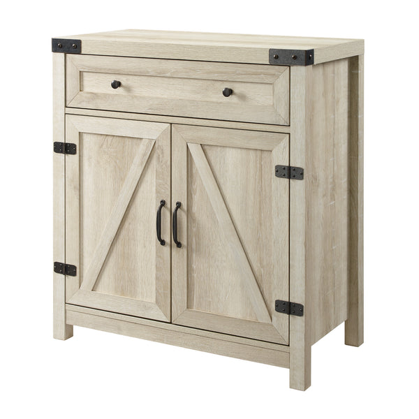 30" Farmhouse Barn Door Accent Cabinet White Oak