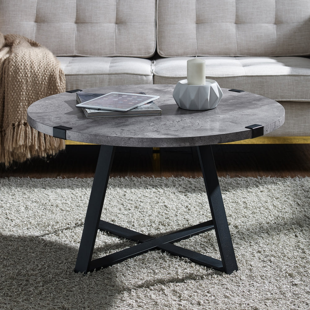 Rustic Round Coffee Table Dark Concrete