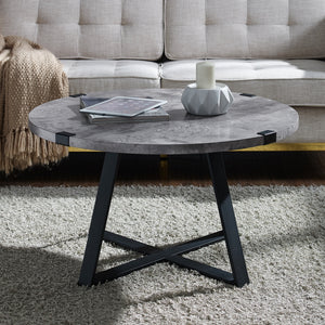 Rustic Round Coffee Table Dark Concrete