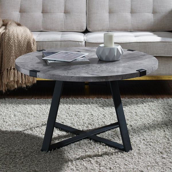 Rustic Round Coffee Table Dark Concrete