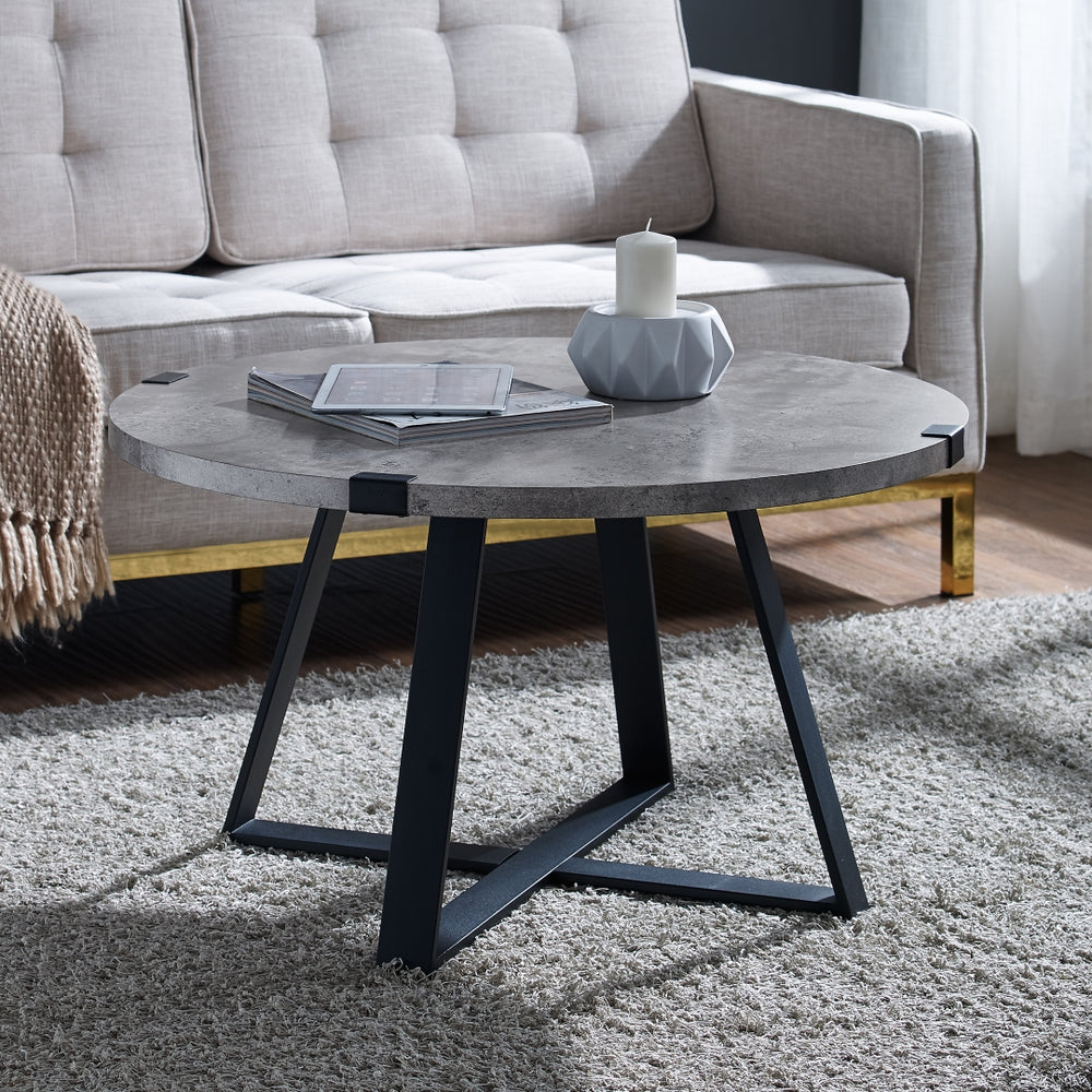 Rustic Round Coffee Table Dark Concrete