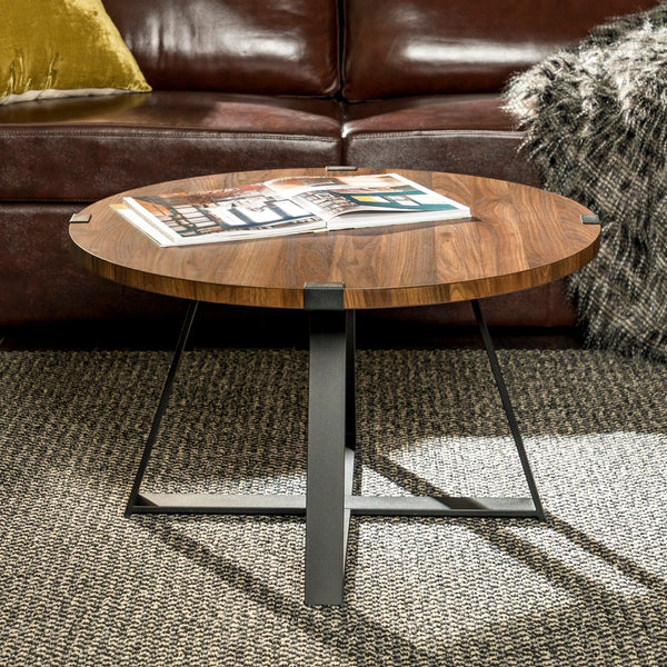 Rustic Round Coffee Table Dark Walnut