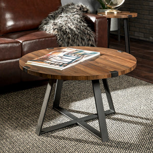 Rustic Round Coffee Table Dark Walnut