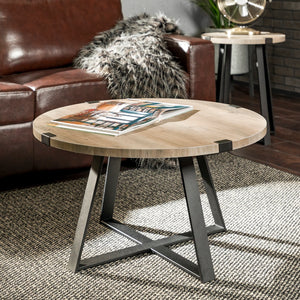 Rustic Round Coffee Table Grey Wash