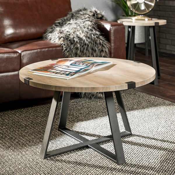 Rustic Round Coffee Table Grey Wash