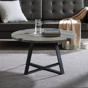 Rustic Round Coffee Table Slate Grey