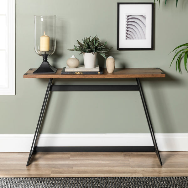 46" Modern Industrial Entryway Table Rustic Oak