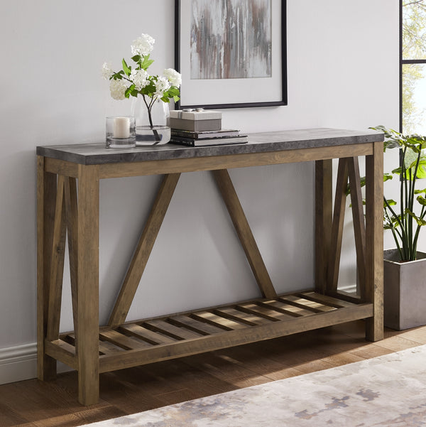 52" Modern Farmhouse Entryway Table Dark Concrete/Rustic Oak