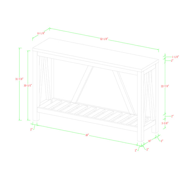 52" Rustic Entryway Table White Oak