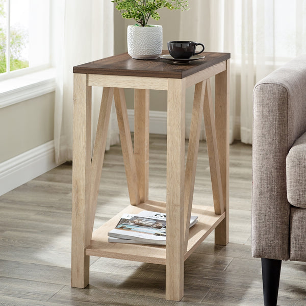 Narrow A Frame Side Table Dark Walnut/White Oak