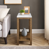 Narrow A Frame Side Table Faux White Marble/Natural Walnut