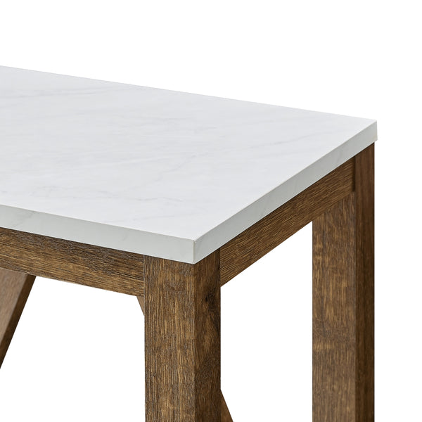 Narrow A Frame Side Table Faux White Marble/Natural Walnut