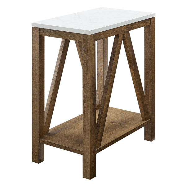 Narrow A Frame Side Table Faux White Marble/Natural Walnut